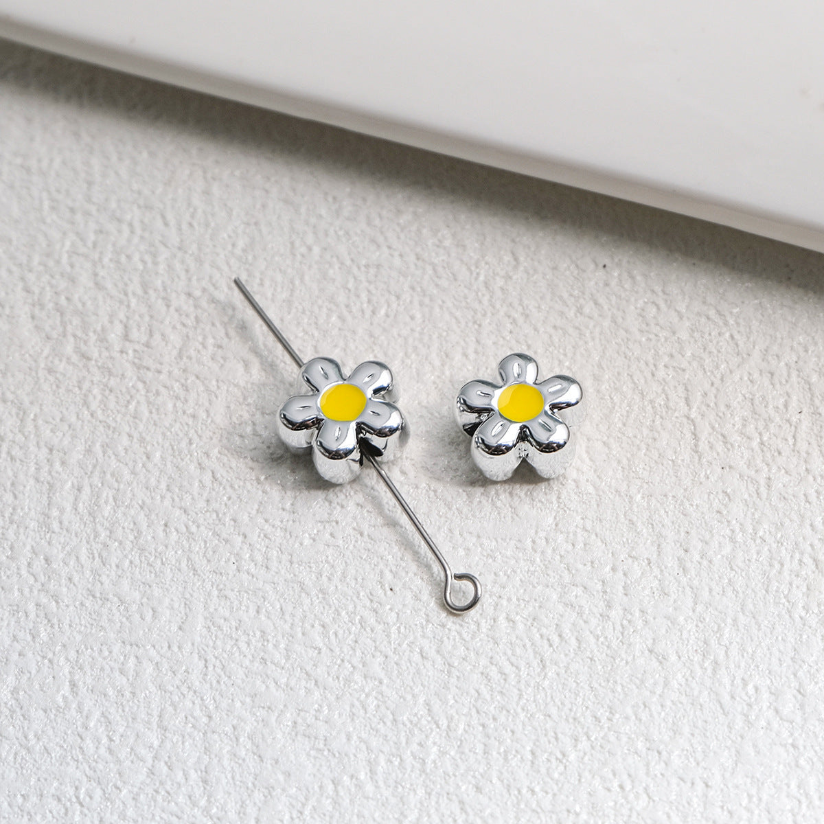Silver Cherry Blossom Acrylic Beads 12mm Enamel 50pcs 9