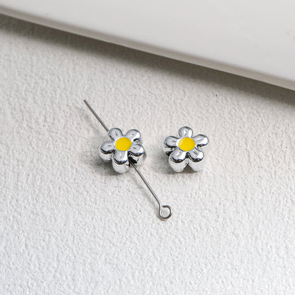 Silver Cherry Blossom Acrylic Beads 12mm Enamel 50pcs 9