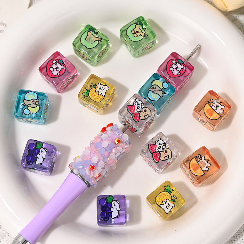 Jelly Fruit Series Puppy Acrylic Square Beads 14mm 10pcs 6