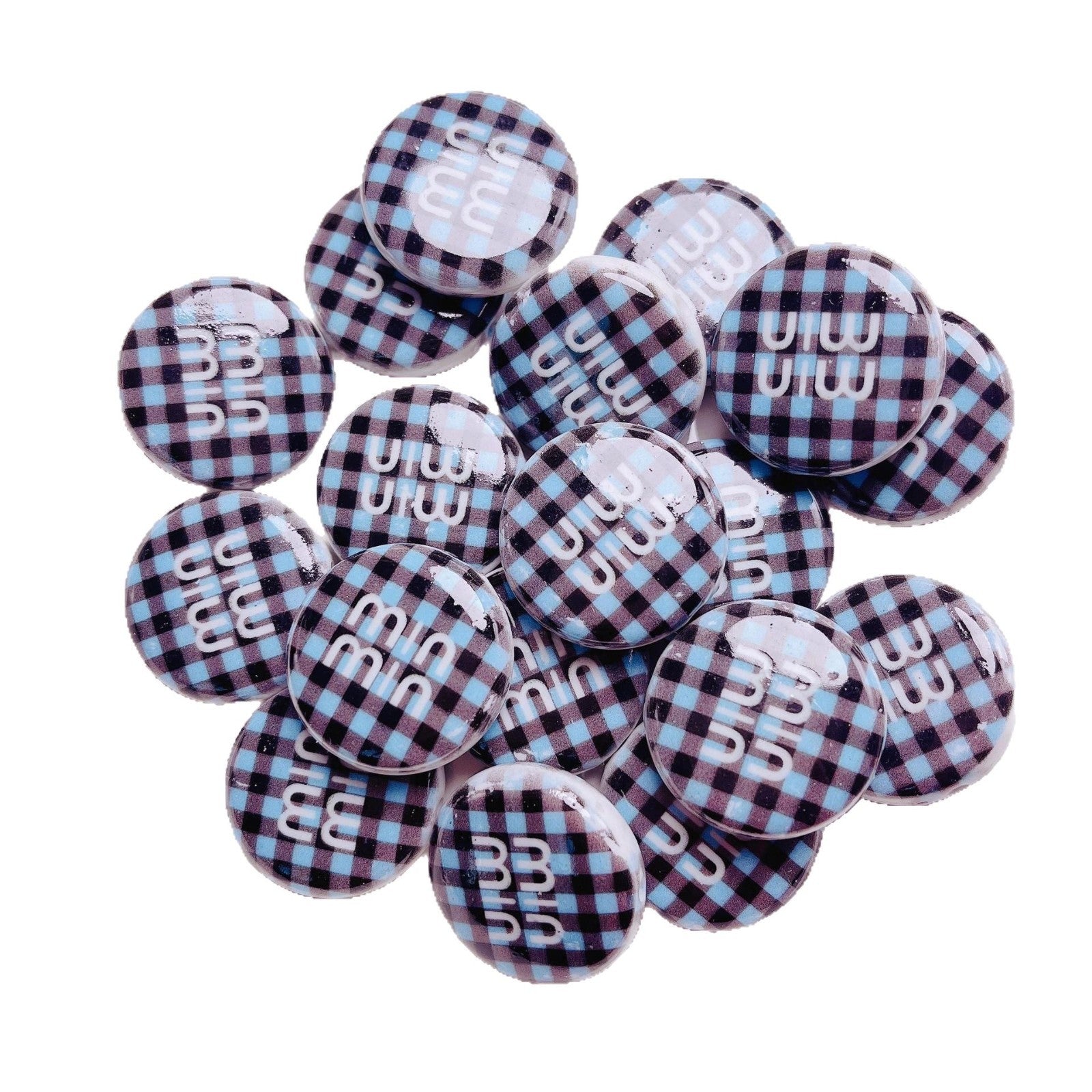 Flat Acrylic Beads 27mm Plaid Pattern Brand Logo Printed 5pcs 5