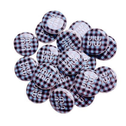 Flat Acrylic Beads 27mm Plaid Pattern Brand Logo Printed 5pcs 5