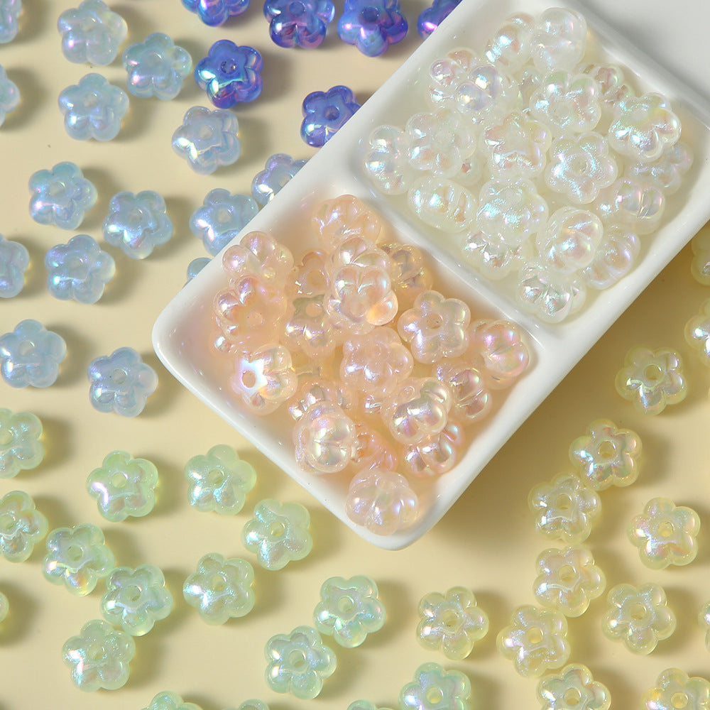 Plating Chunky Five-Petal Flower Resin Beads 13mm Iridescent Pastel 10pcs