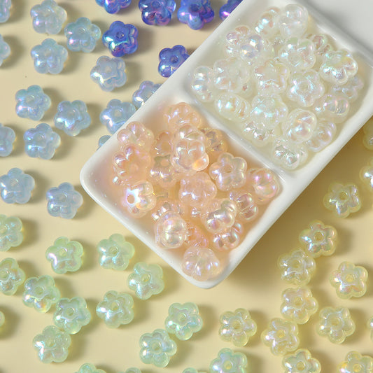 Plating Chunky Five-Petal Flower Resin Beads 13mm Iridescent Pastel 10pcs