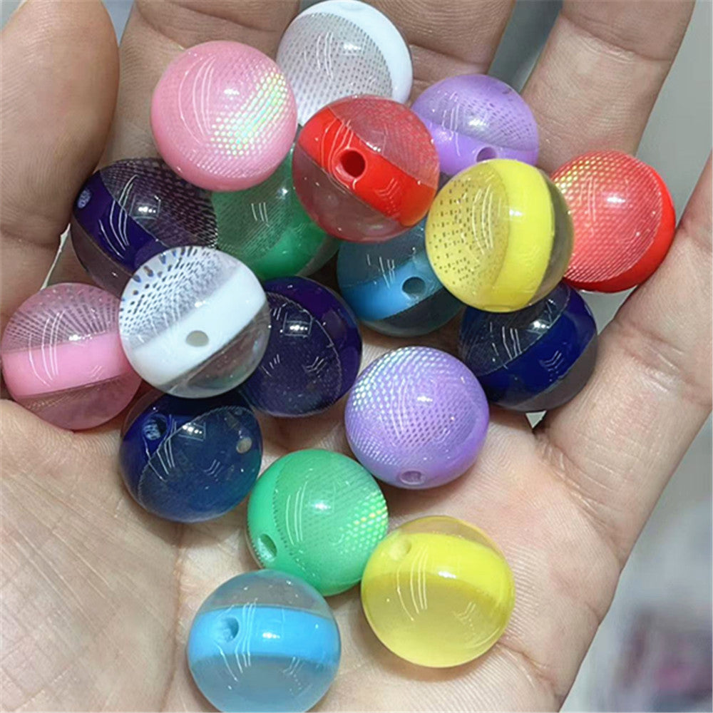Imitation Opal Plaid Pattern Resin Beads 16mm Glossy Mixed Colors 100pcs