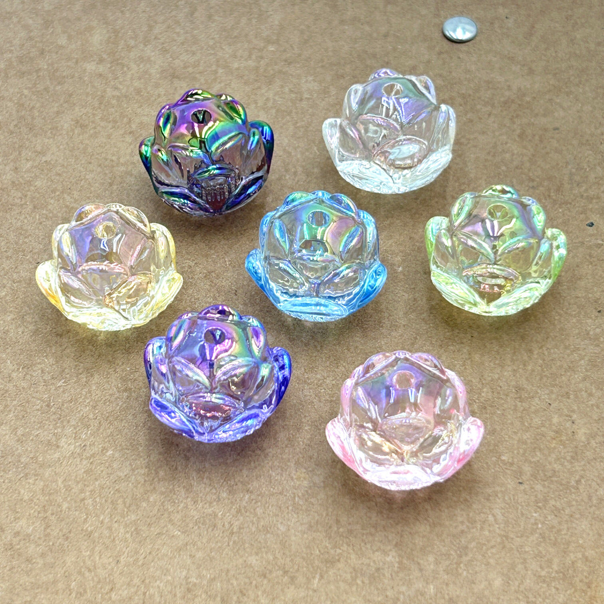 UV Plating Lotus Acrylic Beads 21mm Transparent Glossy 5pcs 2