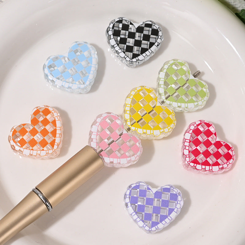 Transparent Heart Acrylic Beads 26mm Two-Color Plaid Lace Edge 10pcs 2