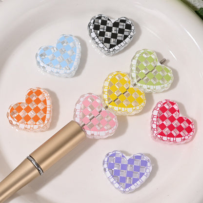 Transparent Heart Acrylic Beads 26mm Two-Color Plaid Lace Edge 10pcs 2