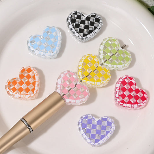 Transparent Heart Acrylic Beads 26mm Two-Color Plaid Lace Edge 10pcs 2