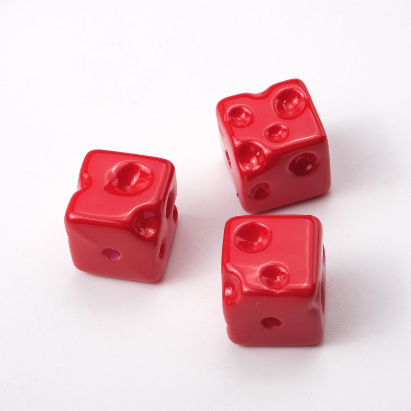 Painted Square Acrylic Beads 14mm Colored Baking Cheese Style 100pcs 6