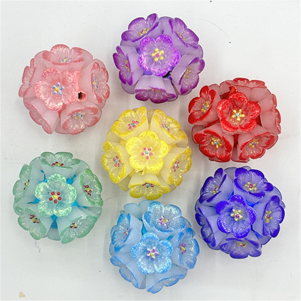 Flower Clay Beads 22mm Shimmer Five Petal Cluster Bubblegum 10pcs