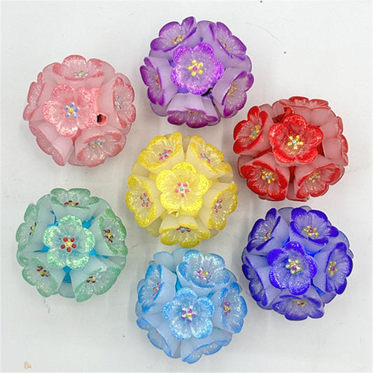 Flower Clay Beads 22mm Shimmer Five Petal Cluster Bubblegum 10pcs