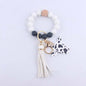 Silicone Beaded Wristlet Keychain with Leather Tassel and Cow Print Charm 10
