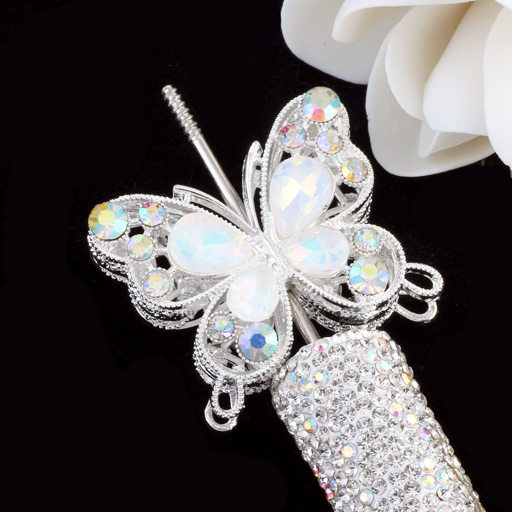 Double Sided Butterfly Rhinestone Beads 34mm Iridescent Alloy 2pcs 4