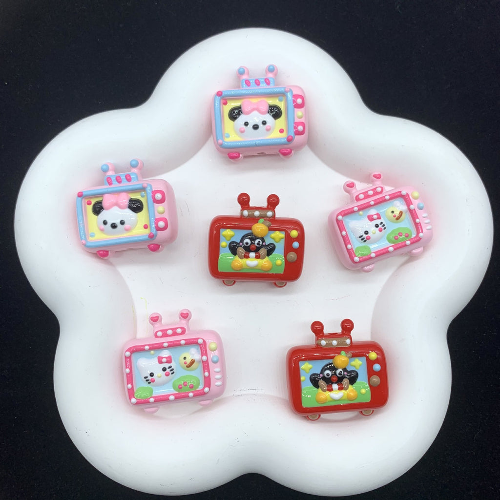 Hand Painted TV Enamel Acrylic Beads 30mm Colorful Animal Faces 4pcs