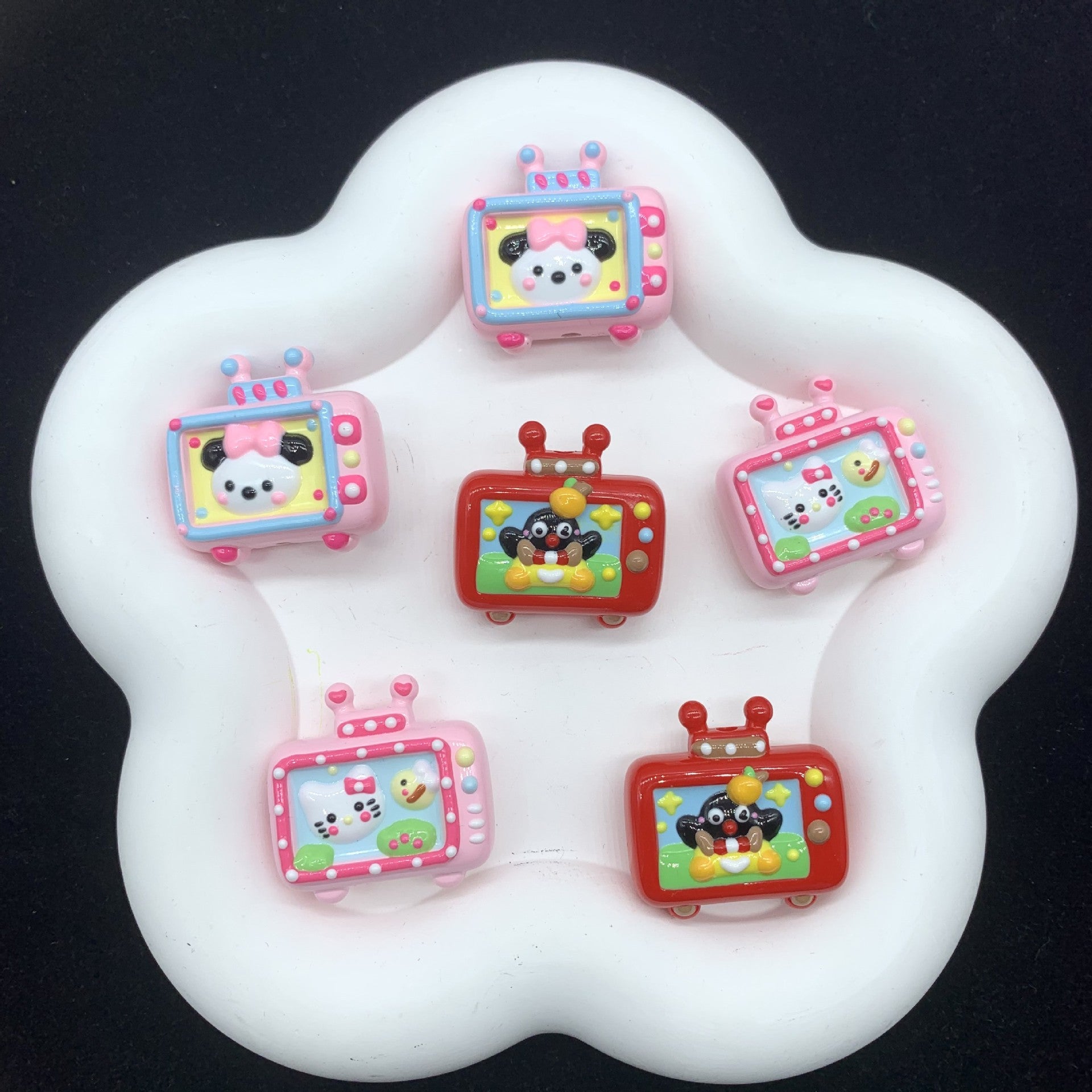 Hand Painted TV Enamel Acrylic Beads 30mm Colorful Animal Faces 4pcs