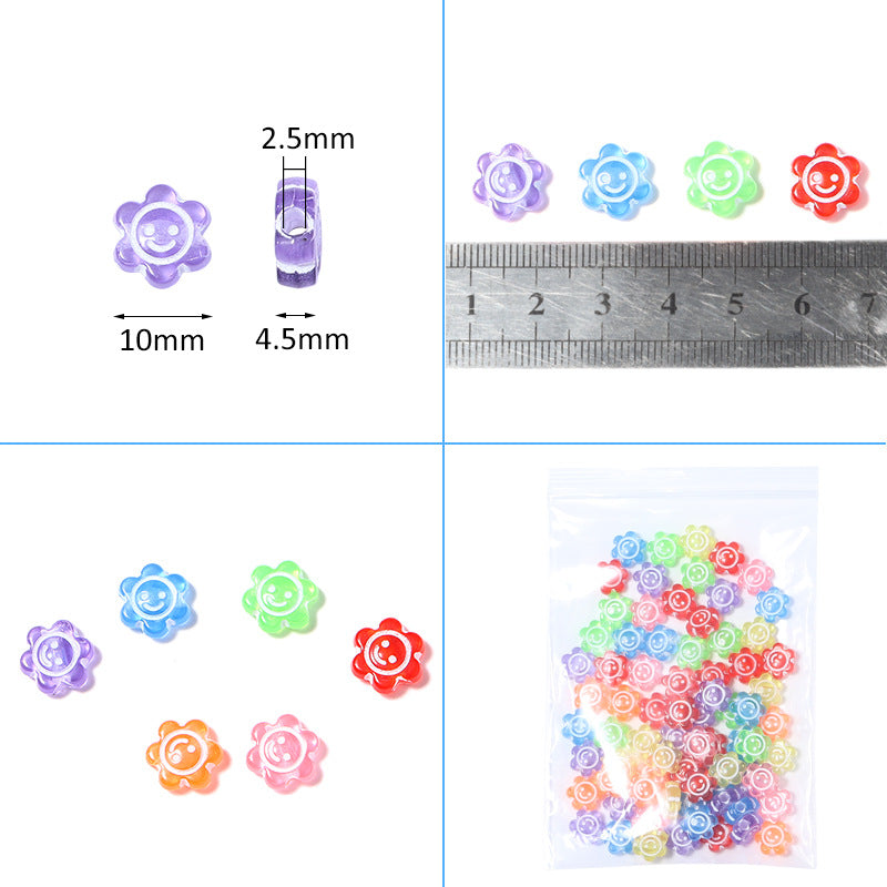 Colored Transparent Sunflower Acrylic Beads 10x4.5mm Glossy 200pcs 3
