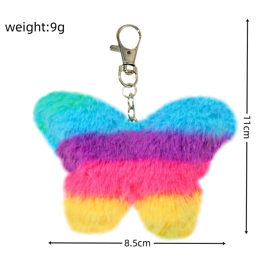 Plush Striped Butterfly Keychain Cartoon Zinc Alloy Colorful Soft 4