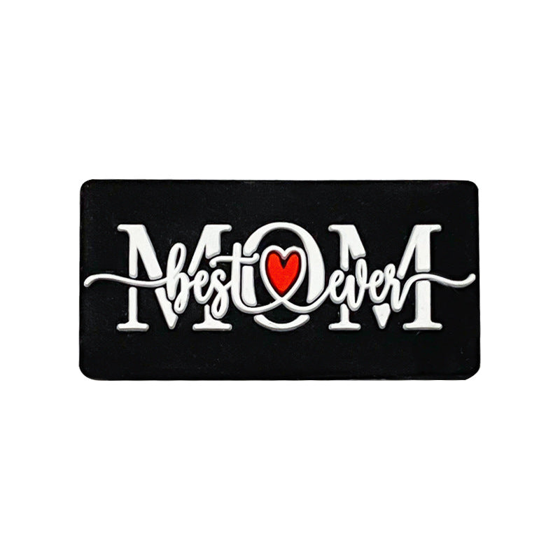 Silicone Focal Beads Love Dad Or Mom Rectangular Black White 20pcs 8
