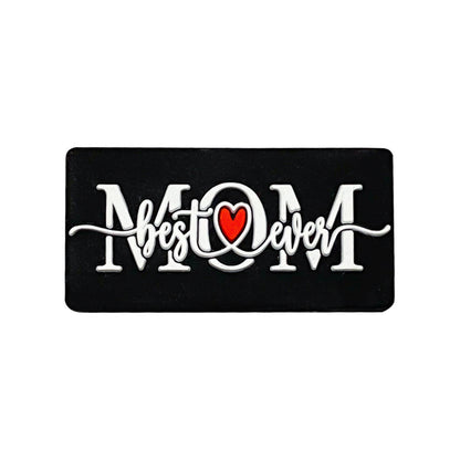 Silicone Focal Beads Love Dad Or Mom Rectangular Black White 20pcs 8