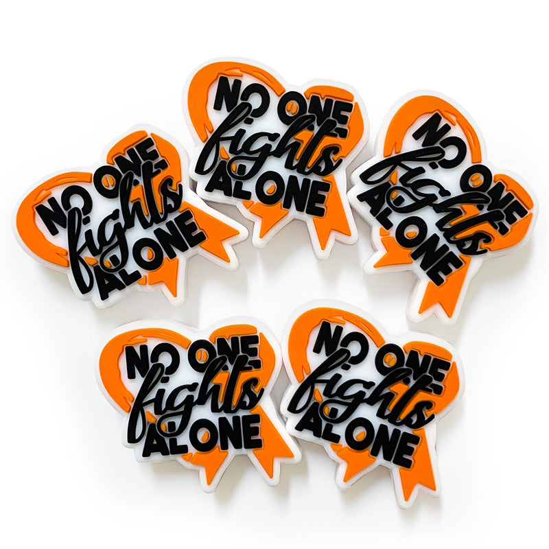 Silicone Focal Beads Orange Awareness Ribbon No One Fights Alone 20pcs 4