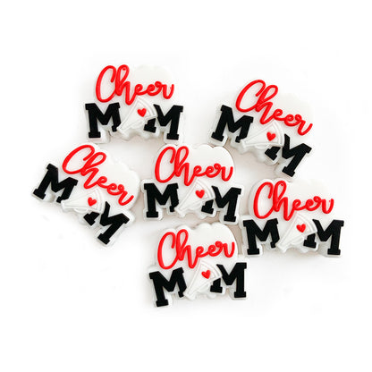 Silicone Focal Beads Cheer Mom Letter Red Script Megaphone 10pcs 4