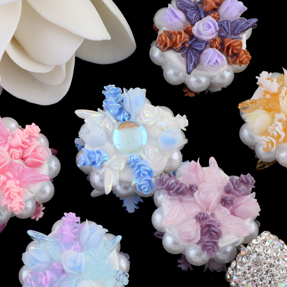 Bouquet Clay Beads 25mm Pearl Wrapped Floral Design 2pcs 2