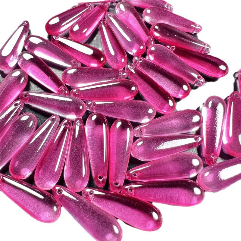 Long Teardrop Glass Beads 22mm Pale Blue Glossy 20pcs 4