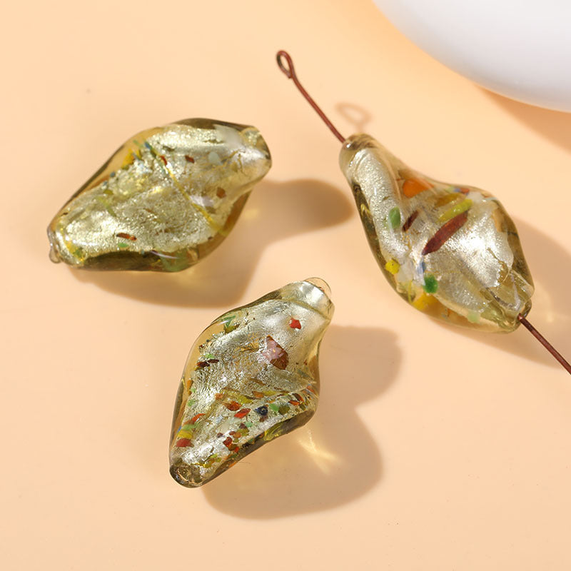 Lampwork Glass Beads Irregular Leaf 30mm Hand Painted Metallic 10pcs 12
