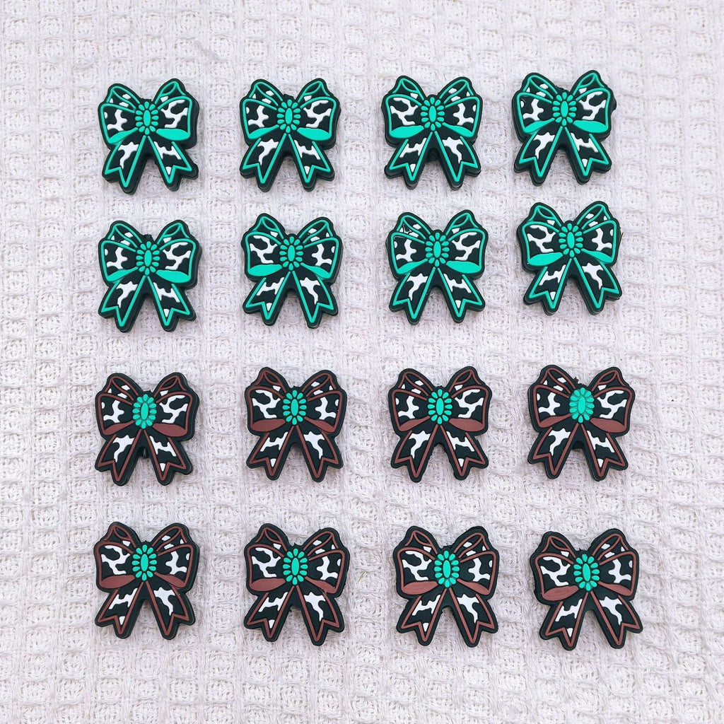 Silicone Focal Beads Bow Green Brown Spotted Center 20pcs 5
