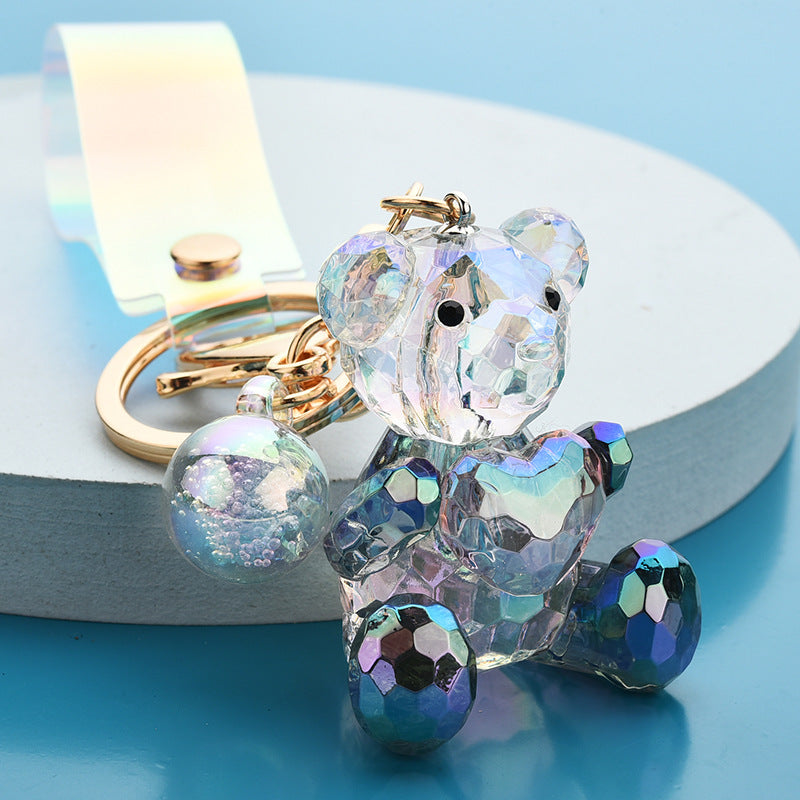 Acrylic Bear Keychain Faceted Iridescent Strap 14cm 5