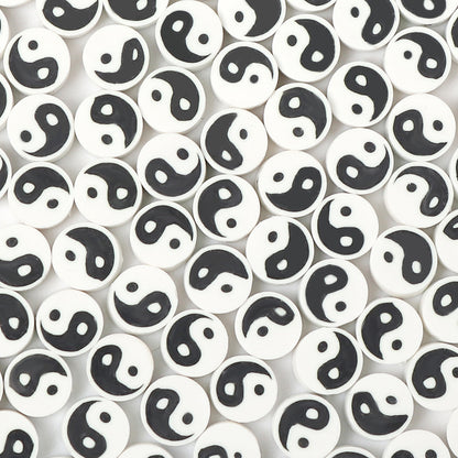 Tai Chi Clay Beads 9mm Black And White Polymer 100pcs