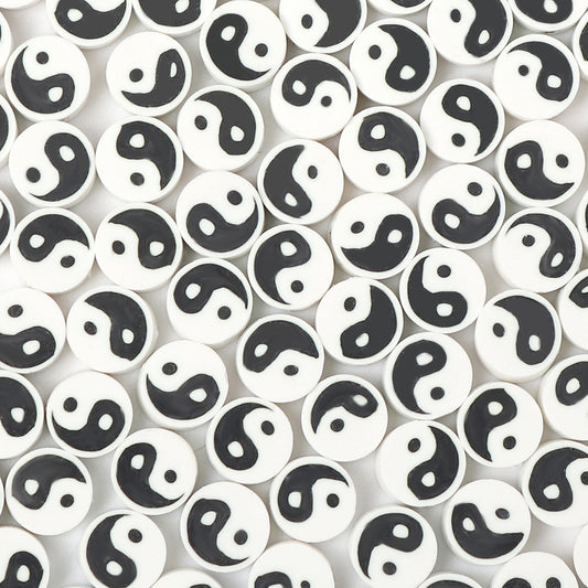 Tai Chi Clay Beads 9mm Black And White Polymer 100pcs