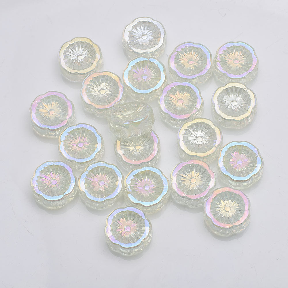 Electroplated Hawaiian Flower Glass Beads 14mm Transparent 20pcs 17