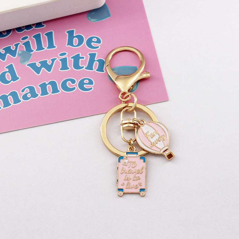 Enamel Alloy Aircraft Hot Air Balloon Keychain Travel Charm 3