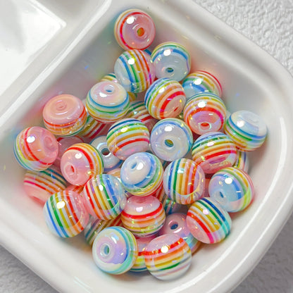 UV Plating Striped Resin Beads 11mm Glossy Round 20pcs 9