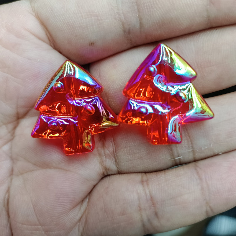 Transparent Christmas Tree Acrylic Beads 25mm UV Plating 100pcs 8