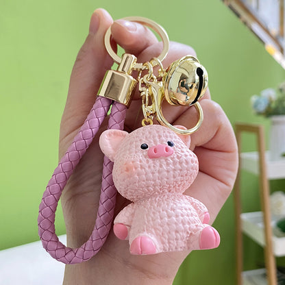 Resin Animal Keychain Pig Duck with Braided Strap and Gold Accents 6