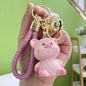 Resin Animal Keychain Pig Duck with Braided Strap and Gold Accents 6