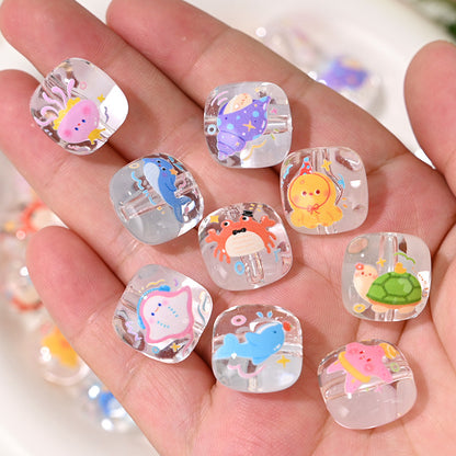 Clear Marine Creature Square Acrylic Beads 15mm Printed 10pcs 3