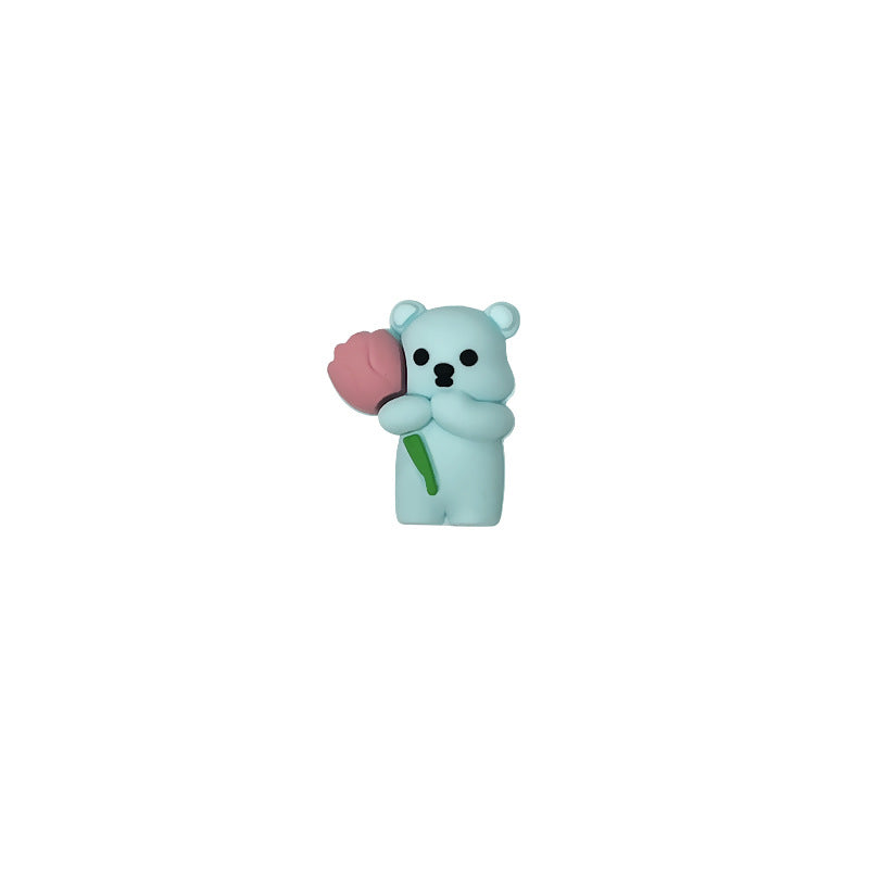 Silicone 3D Focal Beads Teddy Bear Holding Rose 20pcs 8