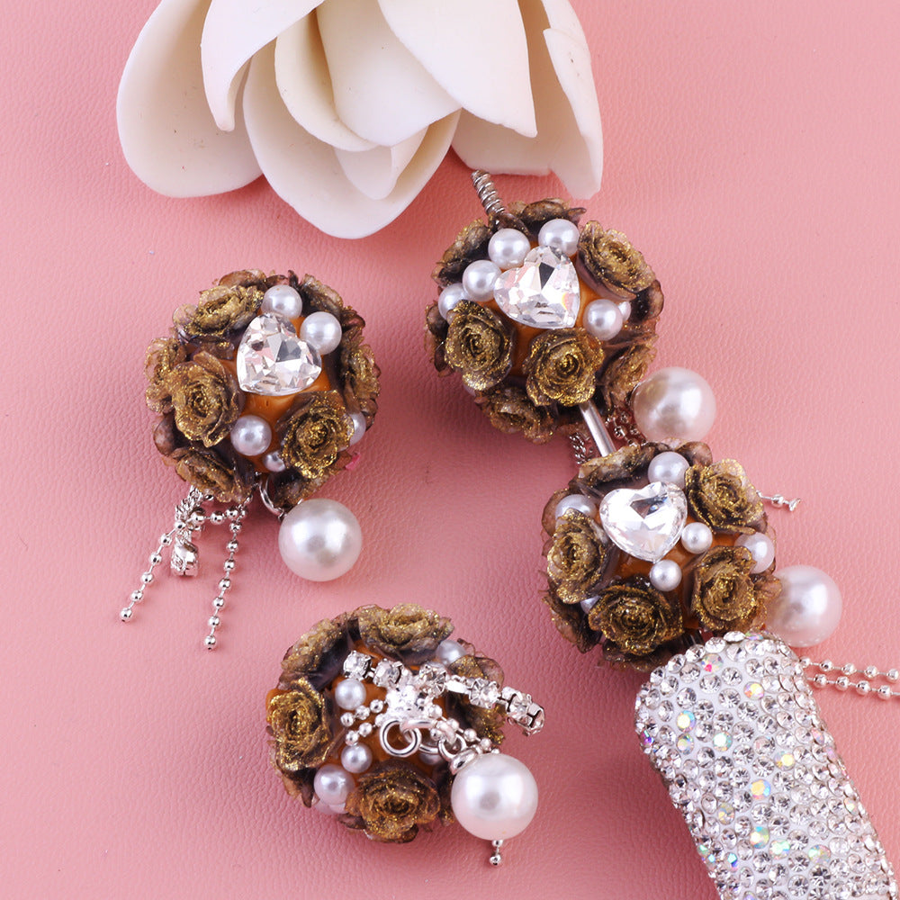 Flower Cluster Round Clay Beads 22mm Tassel Rose Gem 5pcs 13