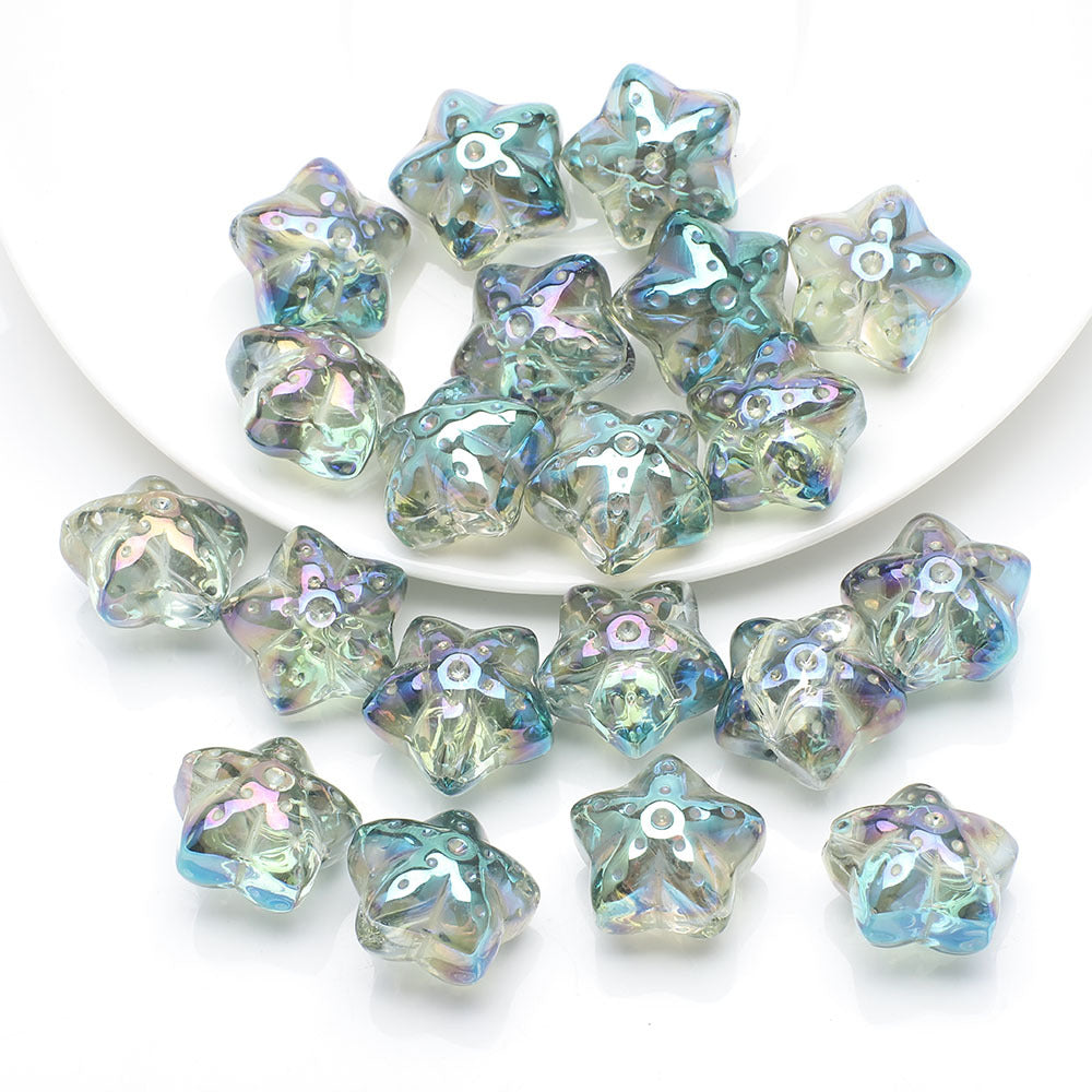 Electroplated Star Glass Beads 18mm Imitation Lunar Pit Texture 10pcs 15