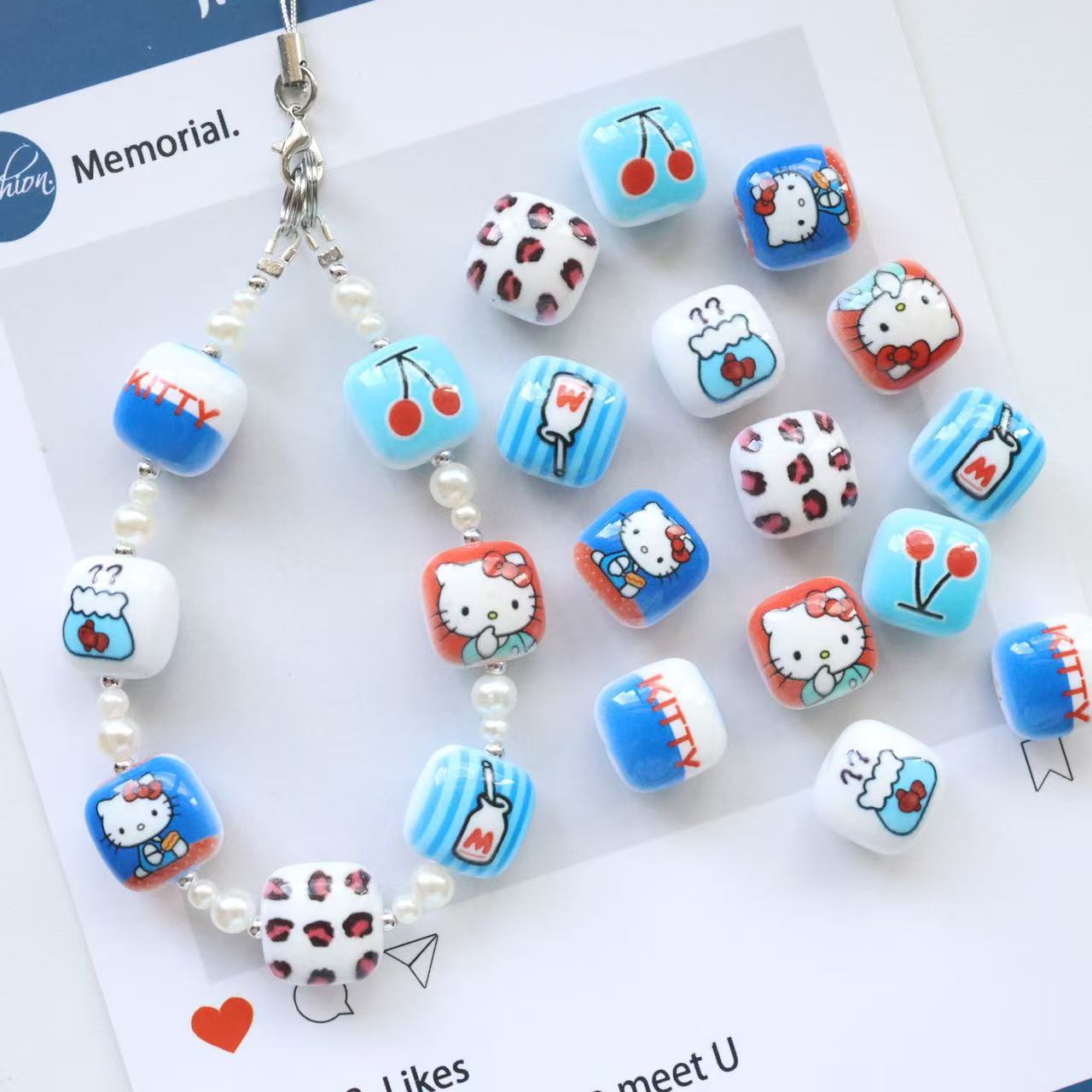 Double-Sided Blue Tone Square Acrylic Beads 16mm Printed 20pcs