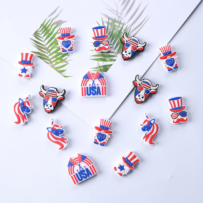Silicone Focal Beads Independence Day American Cattle USA Double Flag 20pcs 3