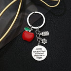 Stainless Steel Teacher Apple Keychain Glossy Red Charm 4