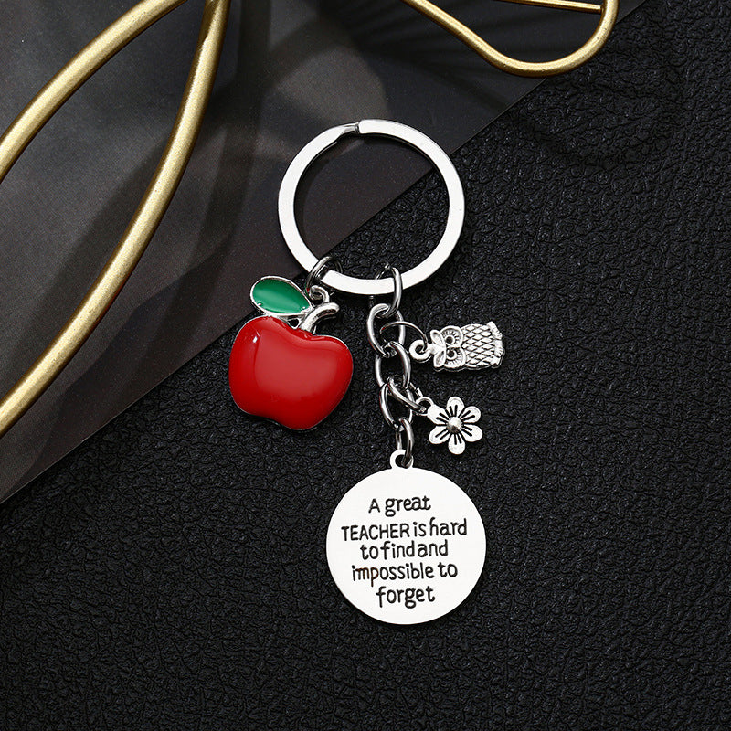 Stainless Steel Teacher Apple Keychain Glossy Red Charm 4