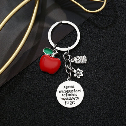 Stainless Steel Teacher Apple Keychain Glossy Red Charm 4