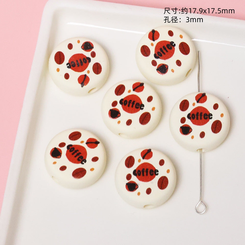 Dessert Acrylic Flat Beads 17mm Printed Cute Food Designs 10pcs 10