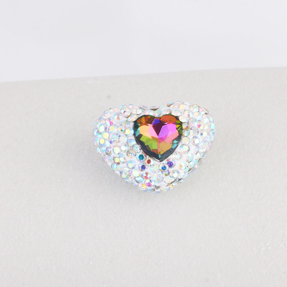 Rhinestone Heart Clay Beads 24mm White Sparkling Center 6pcs 9