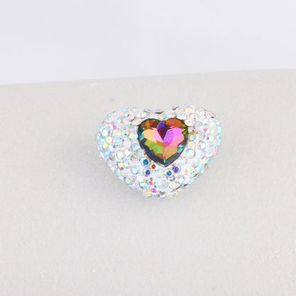 Rhinestone Heart Clay Beads 24mm White Sparkling Center 6pcs 9